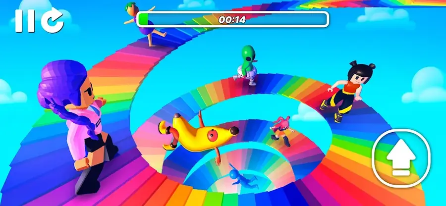 Mega Obby: spirale arcobaleno con la barra del tempo in alto