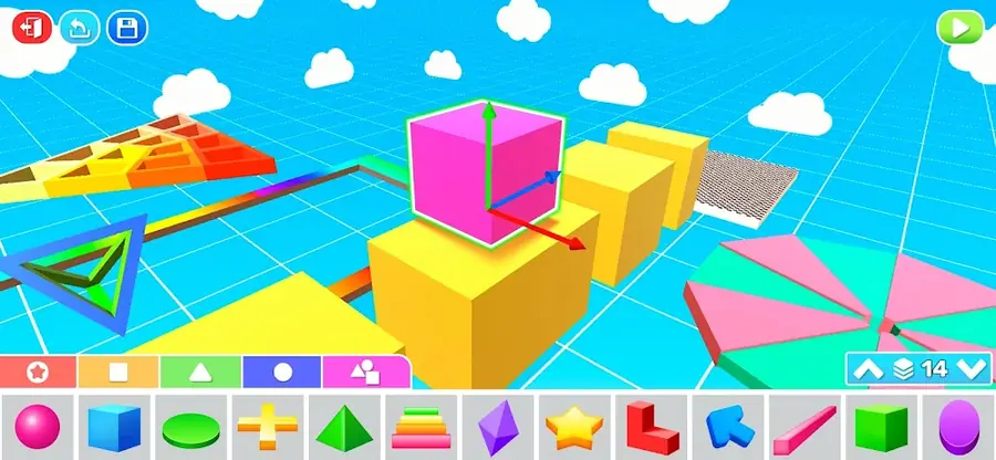Mega Obby: editor dei livelli con blocchi e forme colorate